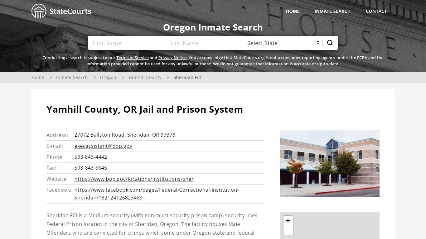 Sheridan FCI Inmate Records Search, Oregon - StateCourts